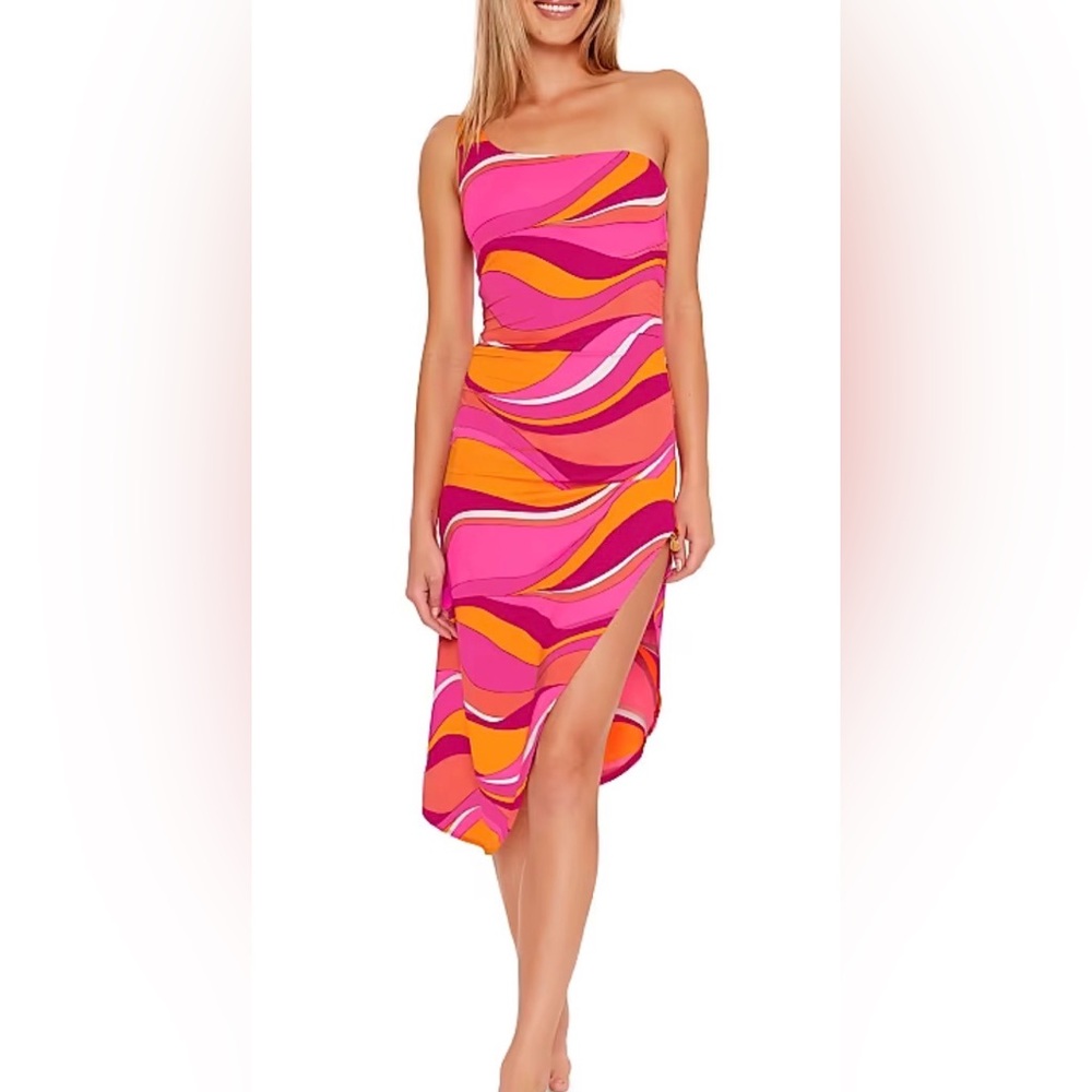 Trina Turk one shoulder cover up dress Vivid Vista XL